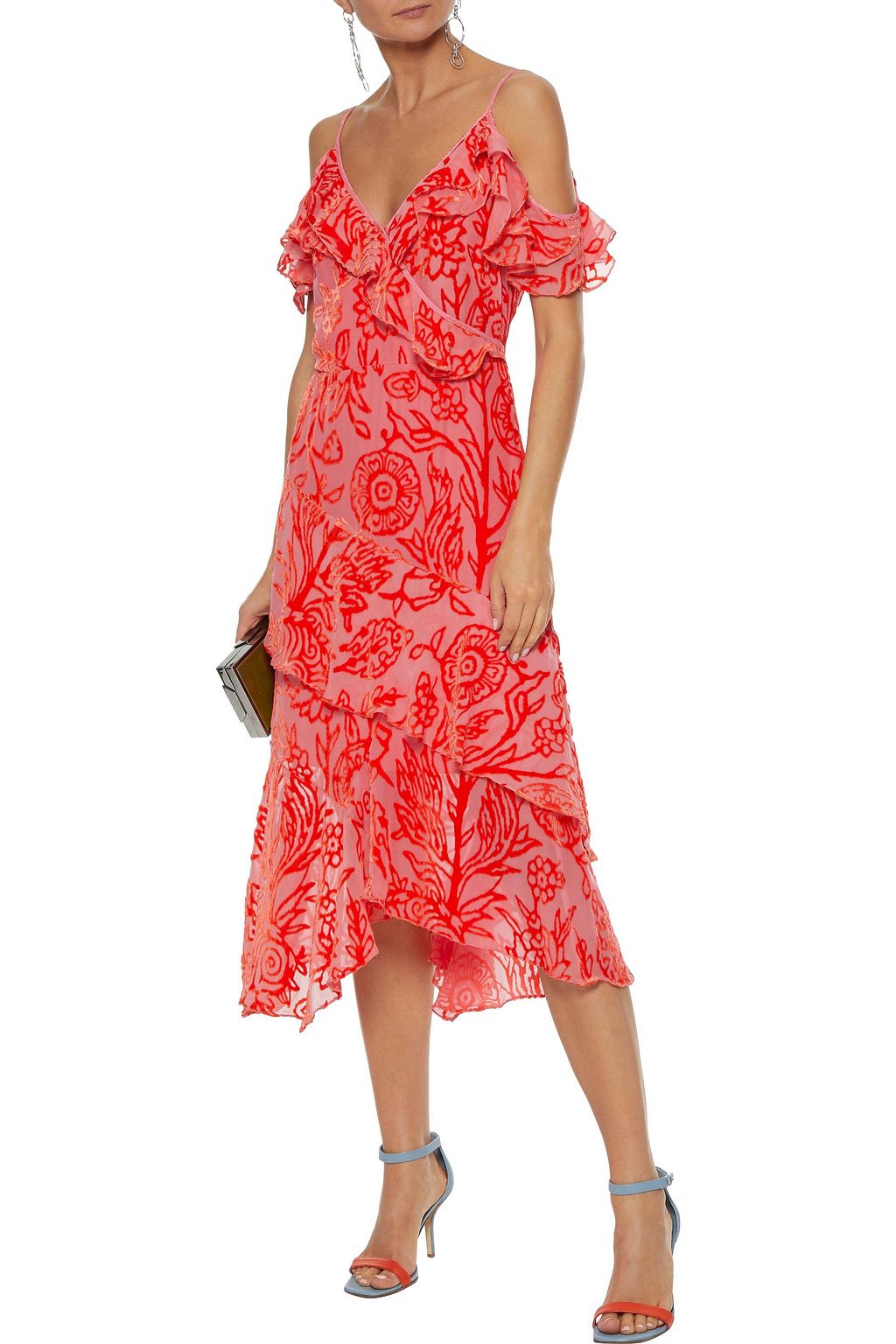 PETER PILOTTO Cold-shoulder ruffle-trimmed devoré-organza midi dress
