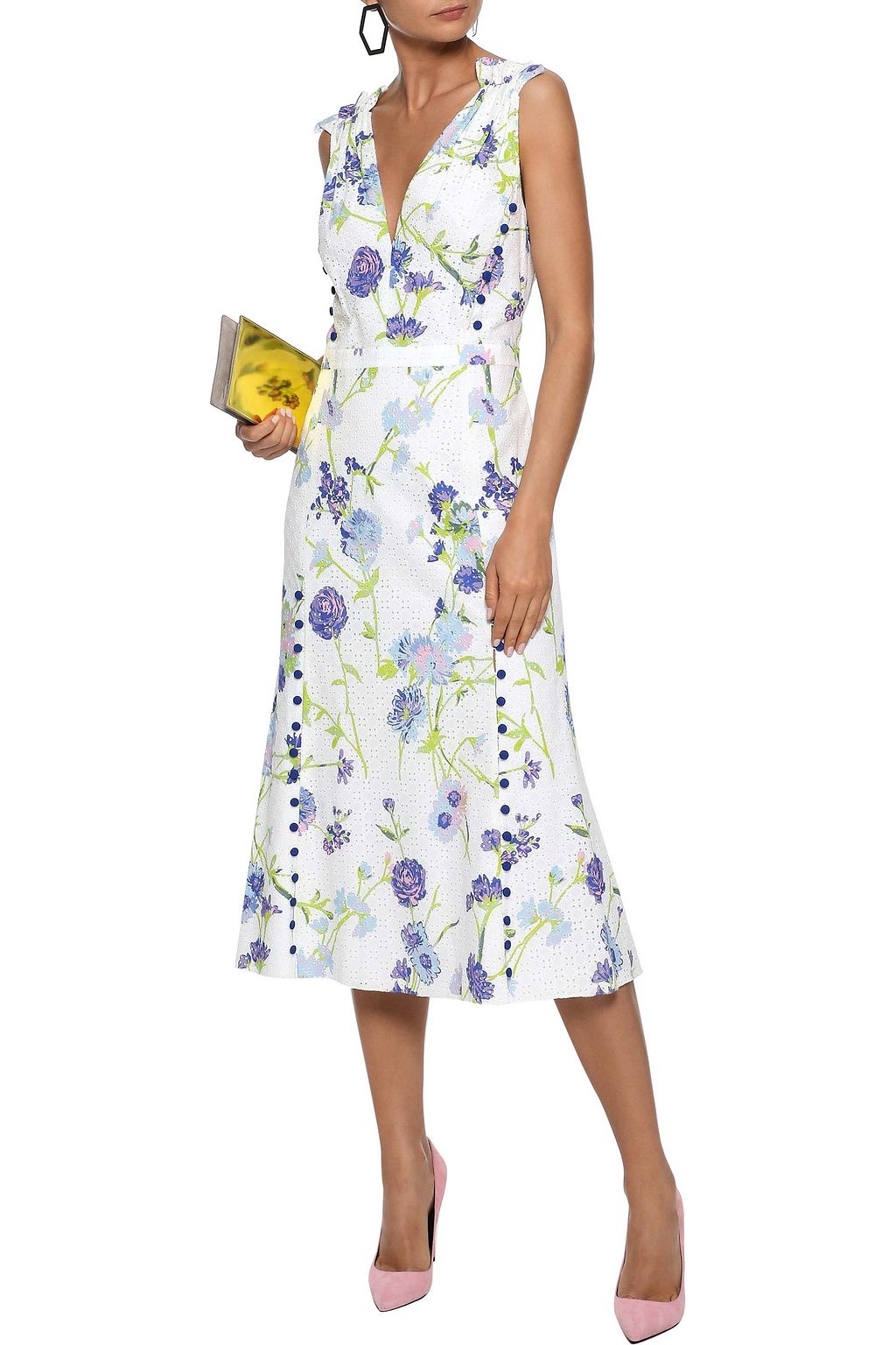 PRABAL GURUNG Floral-print broderie anglaise cotton midi dress
