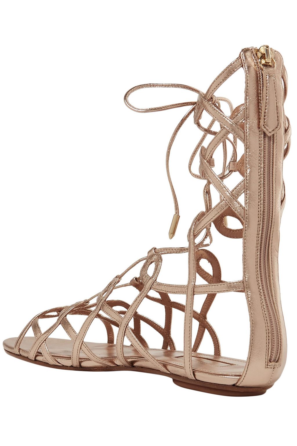 AQUAZZURA Mumbai レースアップ メタリック レザー サンダル