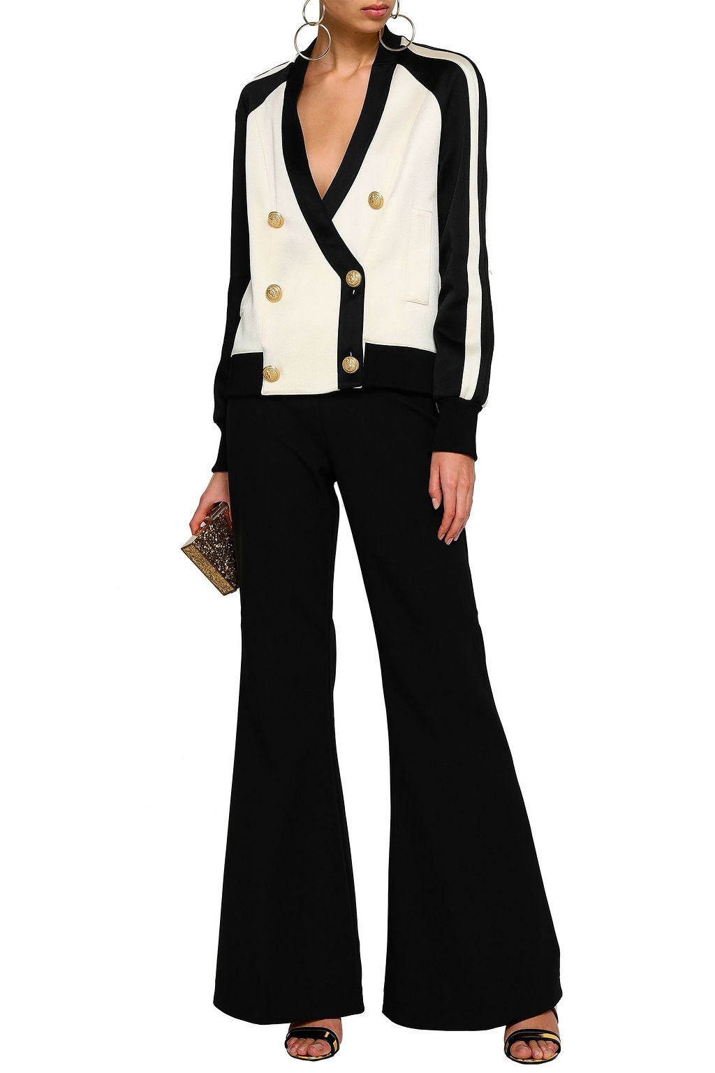 BALMAIN Double-breasted two-tone satin-crepe jacket