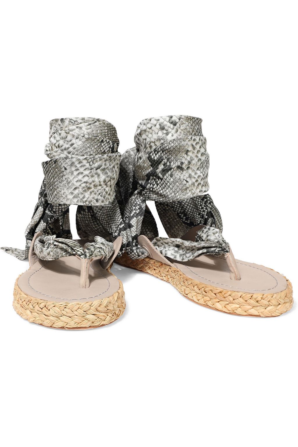 ZIMMERMANN Scarf Tie leather-trimmed printed silk-twill espadrille sandals