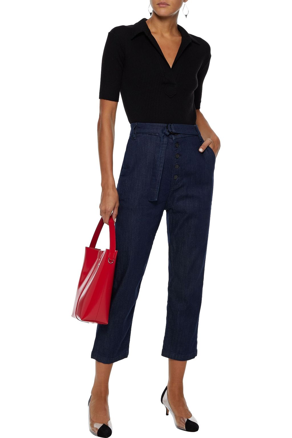 belted high rise jeans