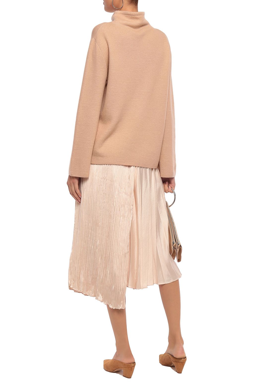 VINCE. Wrap-effect asymmetric pleated satin-crepe midi skirt