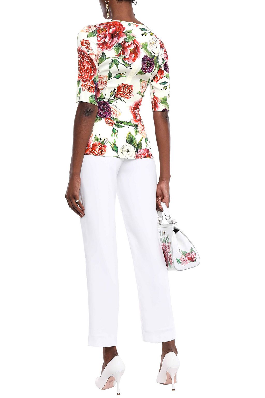 DOLCE&GABBANA Floral-print silk-blend crepe de chine peplum top