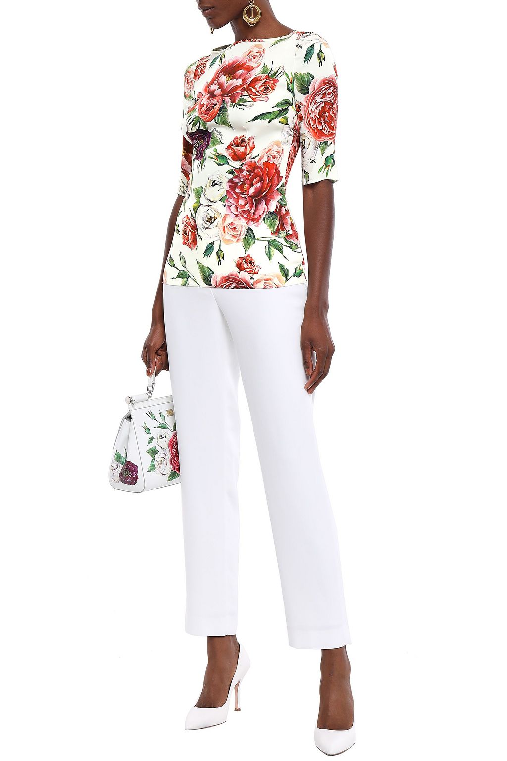 DOLCE&GABBANA Floral-print silk-blend crepe de chine peplum top