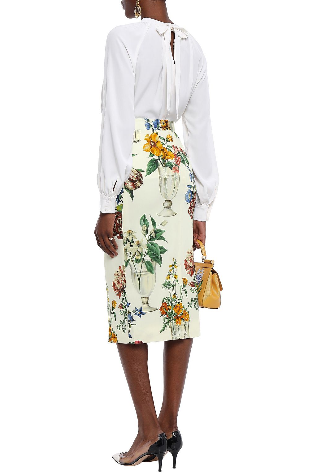 DOLCE&GABBANA Printed silk-blend crepe de chine pencil skirt
