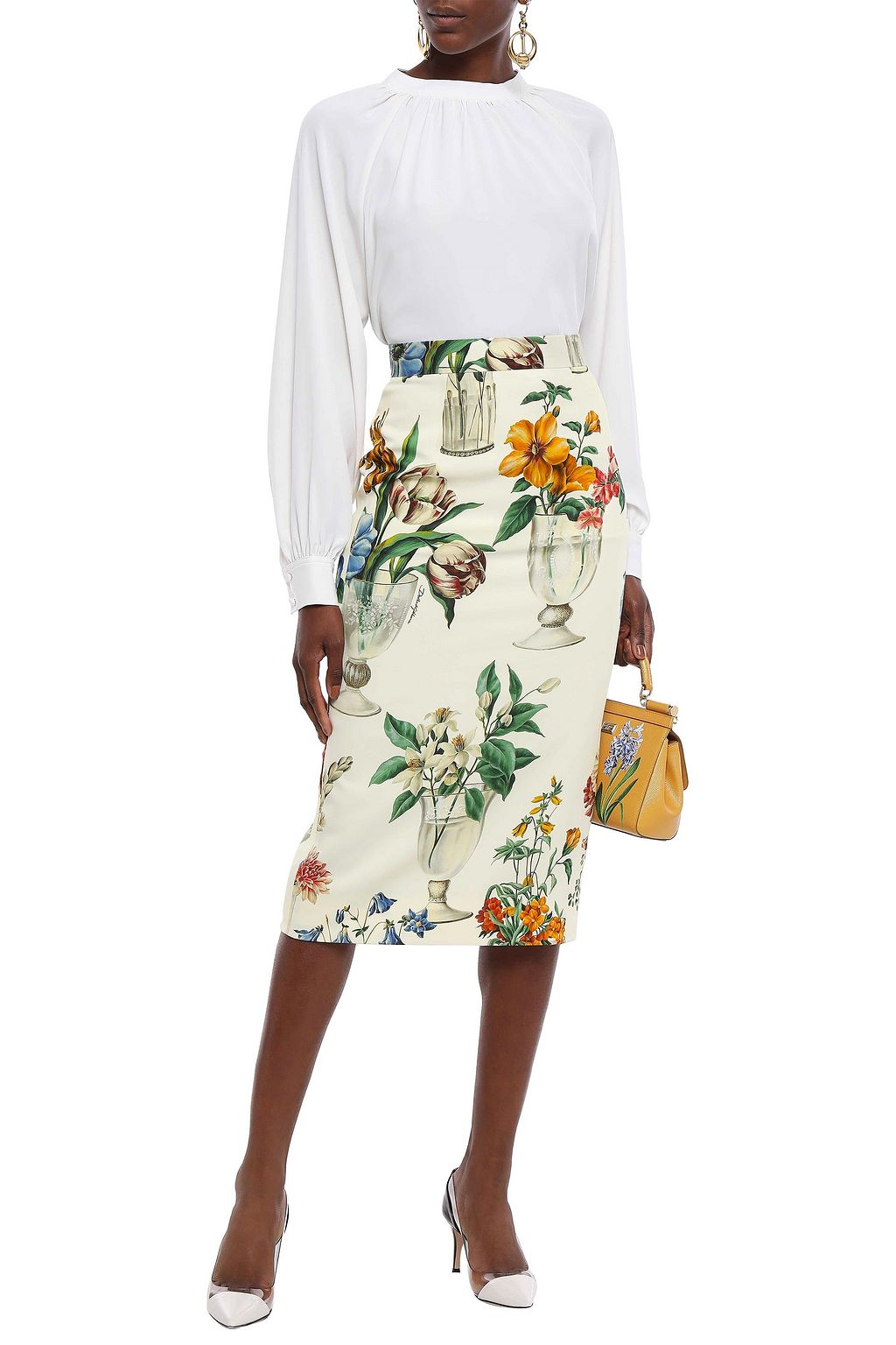 DOLCE&GABBANA Printed silk-blend crepe de chine pencil skirt