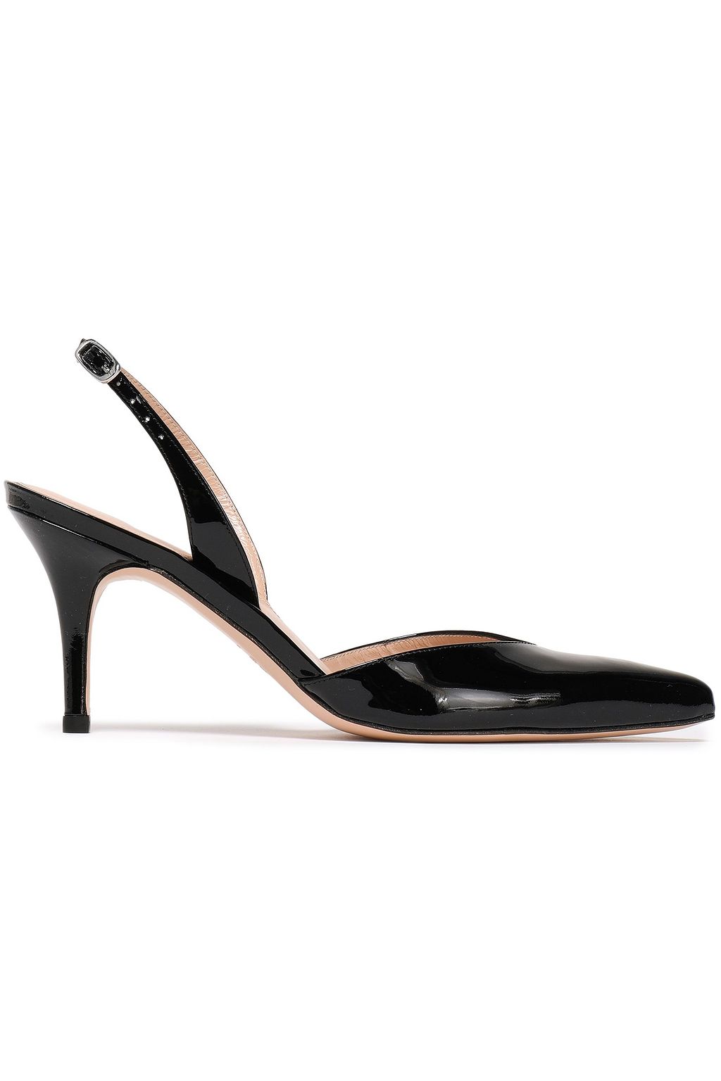 black patent leather slingbacks