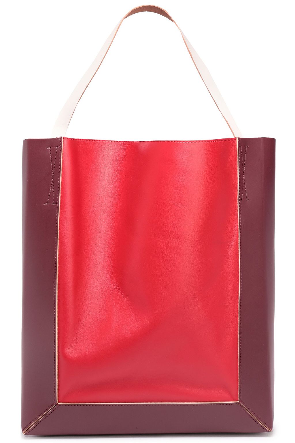red leather tote handbag