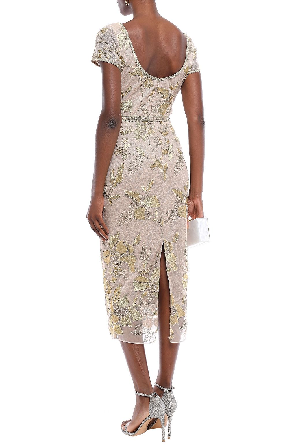 MARCHESA NOTTE Embellished embroidered tulle midi dress