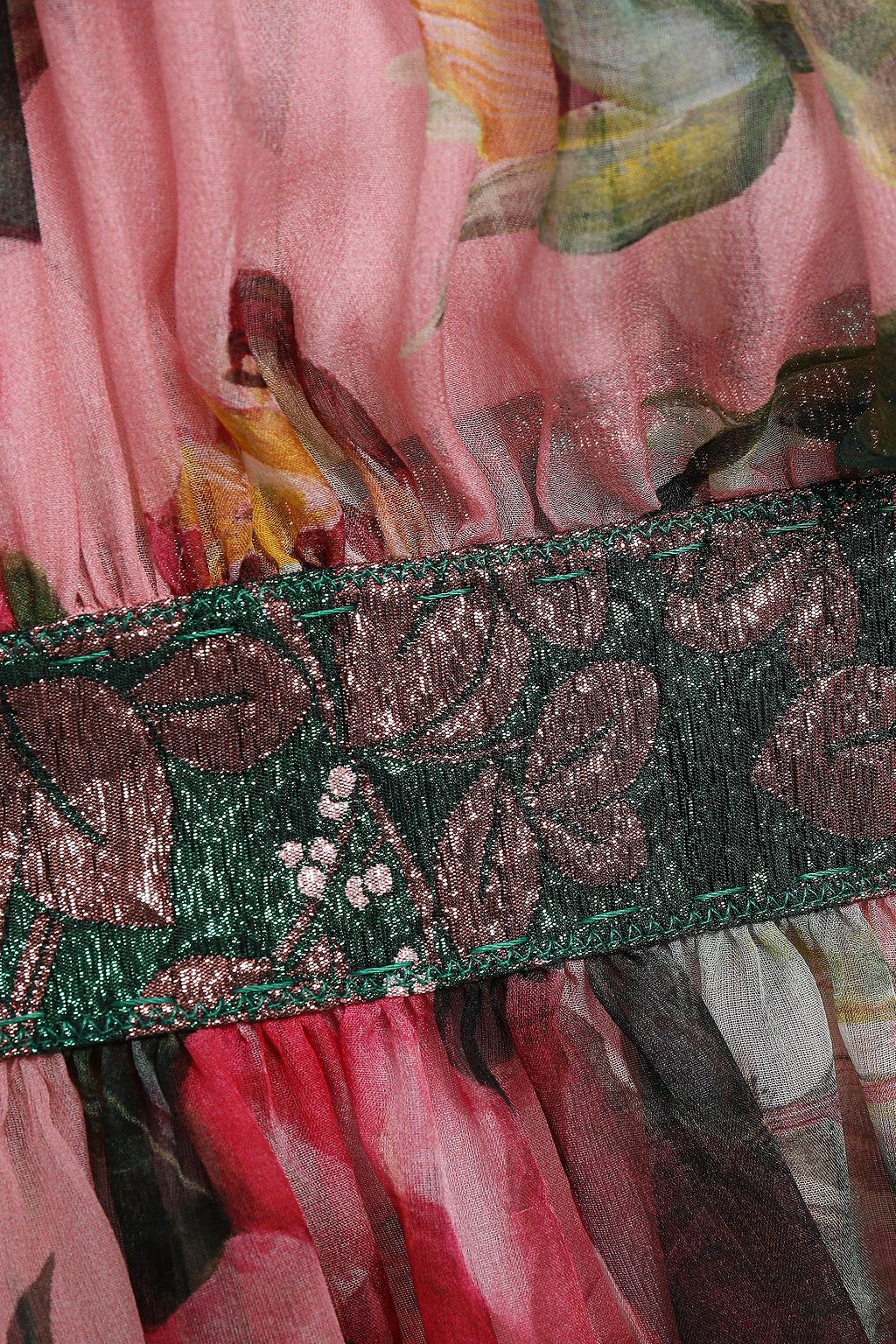 DOLCE&GABBANA Pussy-bow jacquard-paneled silk-blend chiffon peplum blouse