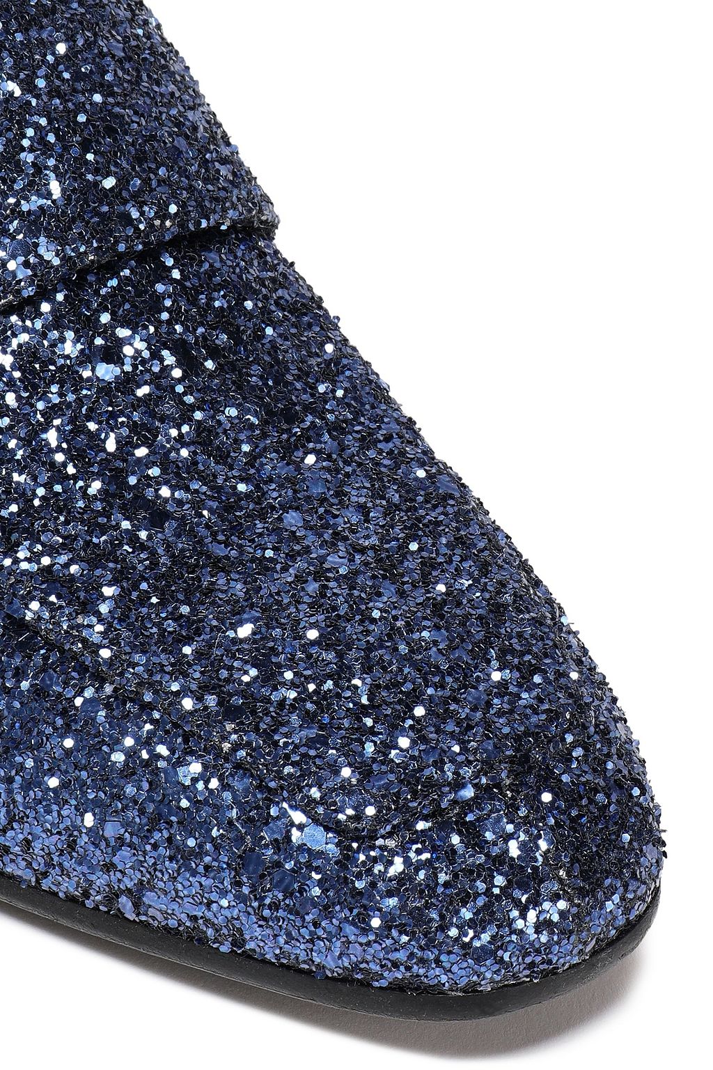 STUART WEITZMAN Suede-trimmed glittered leather loafers