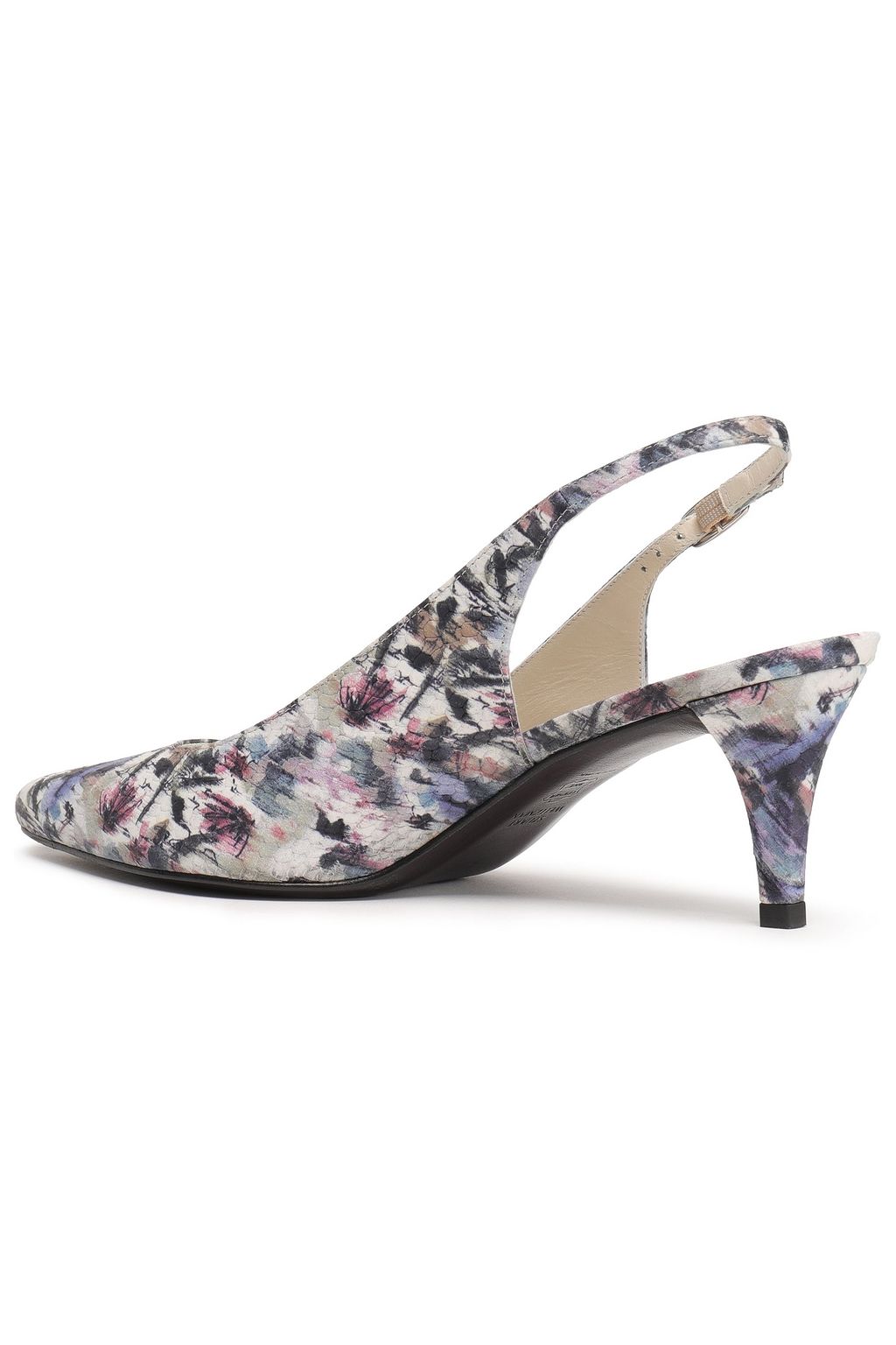 STUART WEITZMAN Printed snake-effect leather slingback pumps