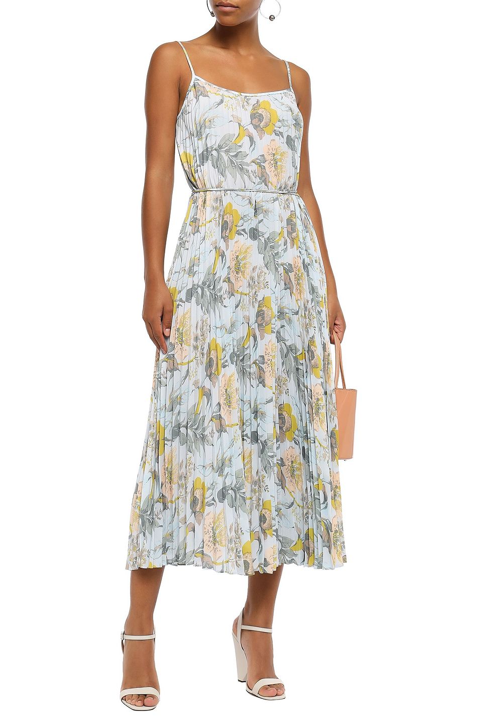 pleated floral midi dress