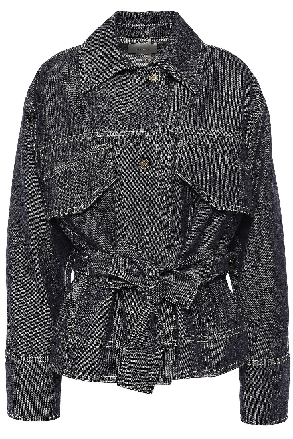 belted denim jacket black