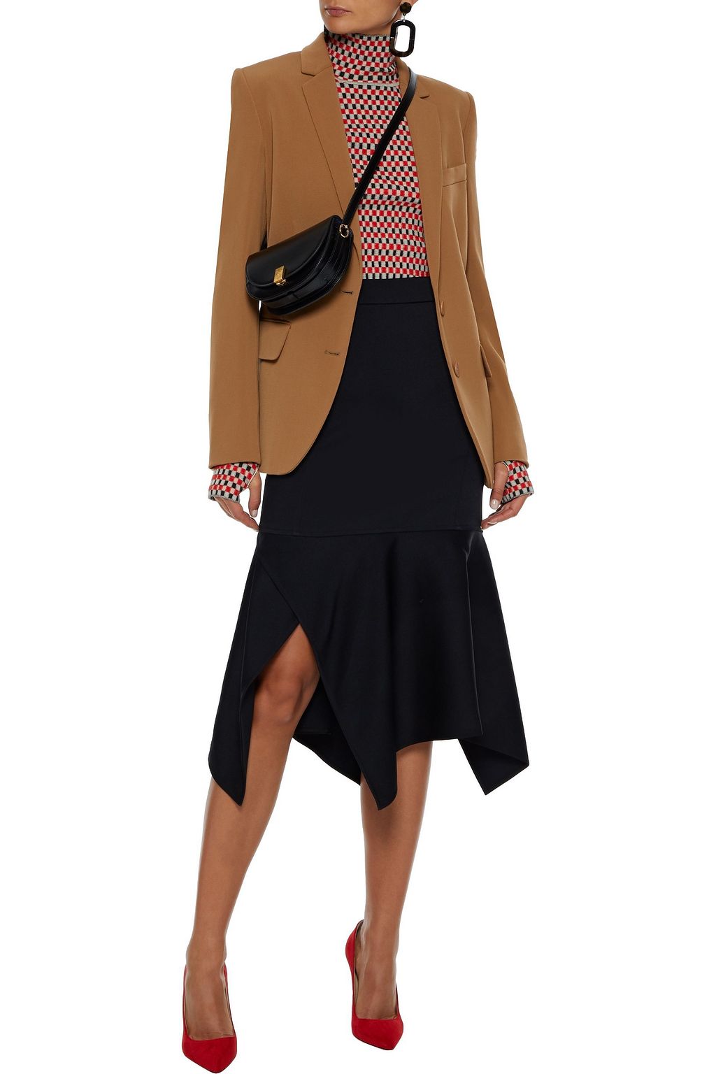 VICTORIA BECKHAM Asymmetric fluted satin-crepe midi skirt