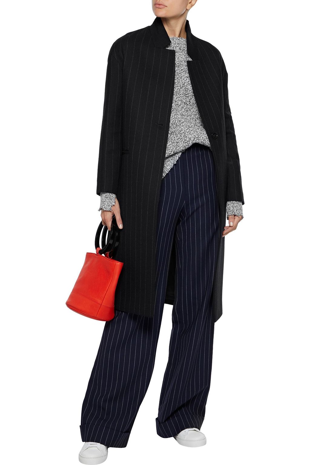 MAJE Pinstriped wool-blend gabardine coat