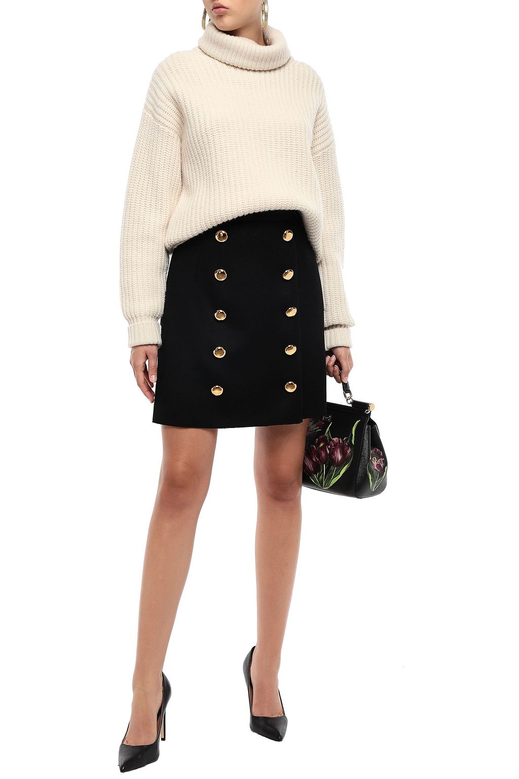 DOLCE&GABBANA Button-embellished wool-felt mini skirt
