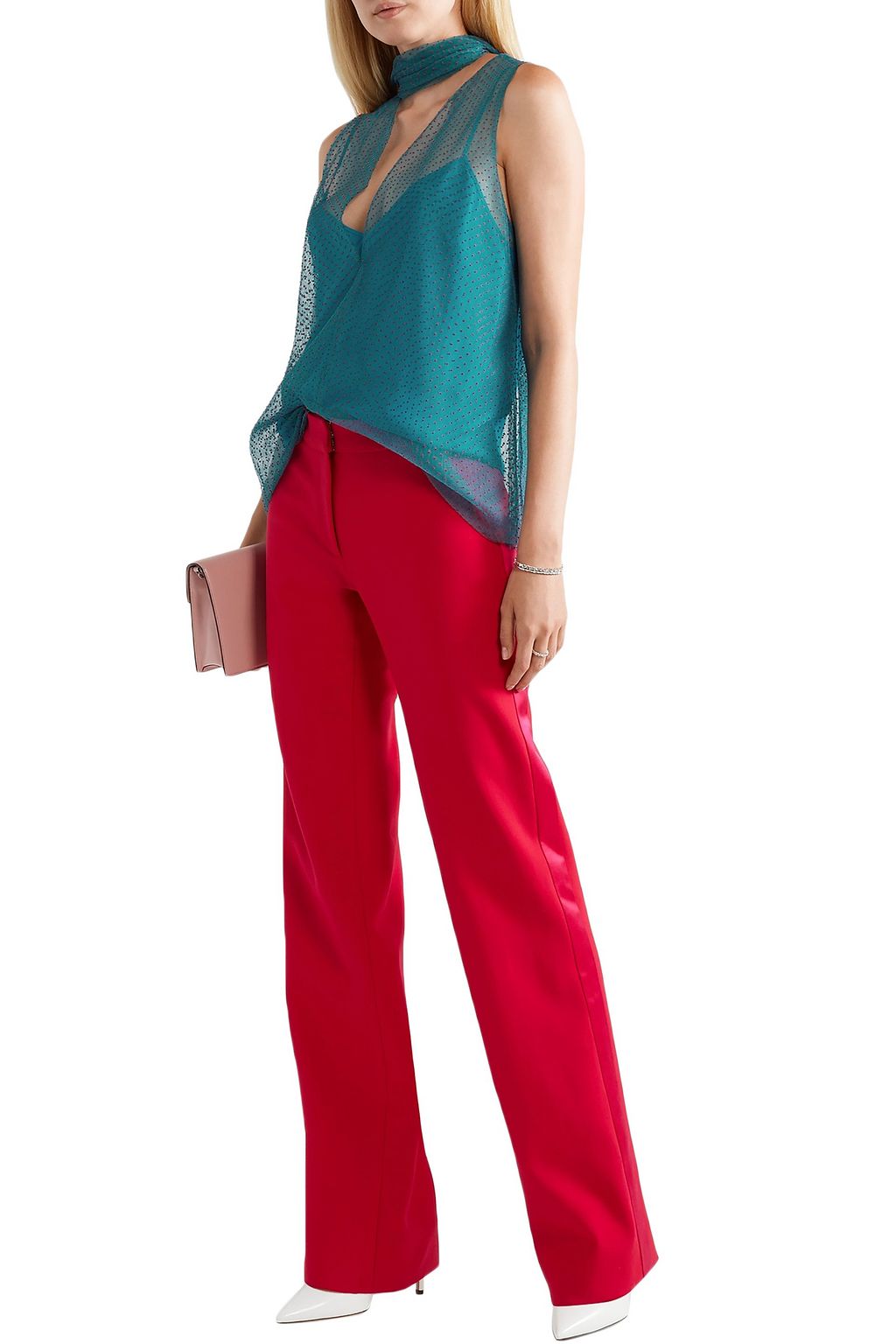 CAROLINA HERRERA Tie-neck flocked tulle top