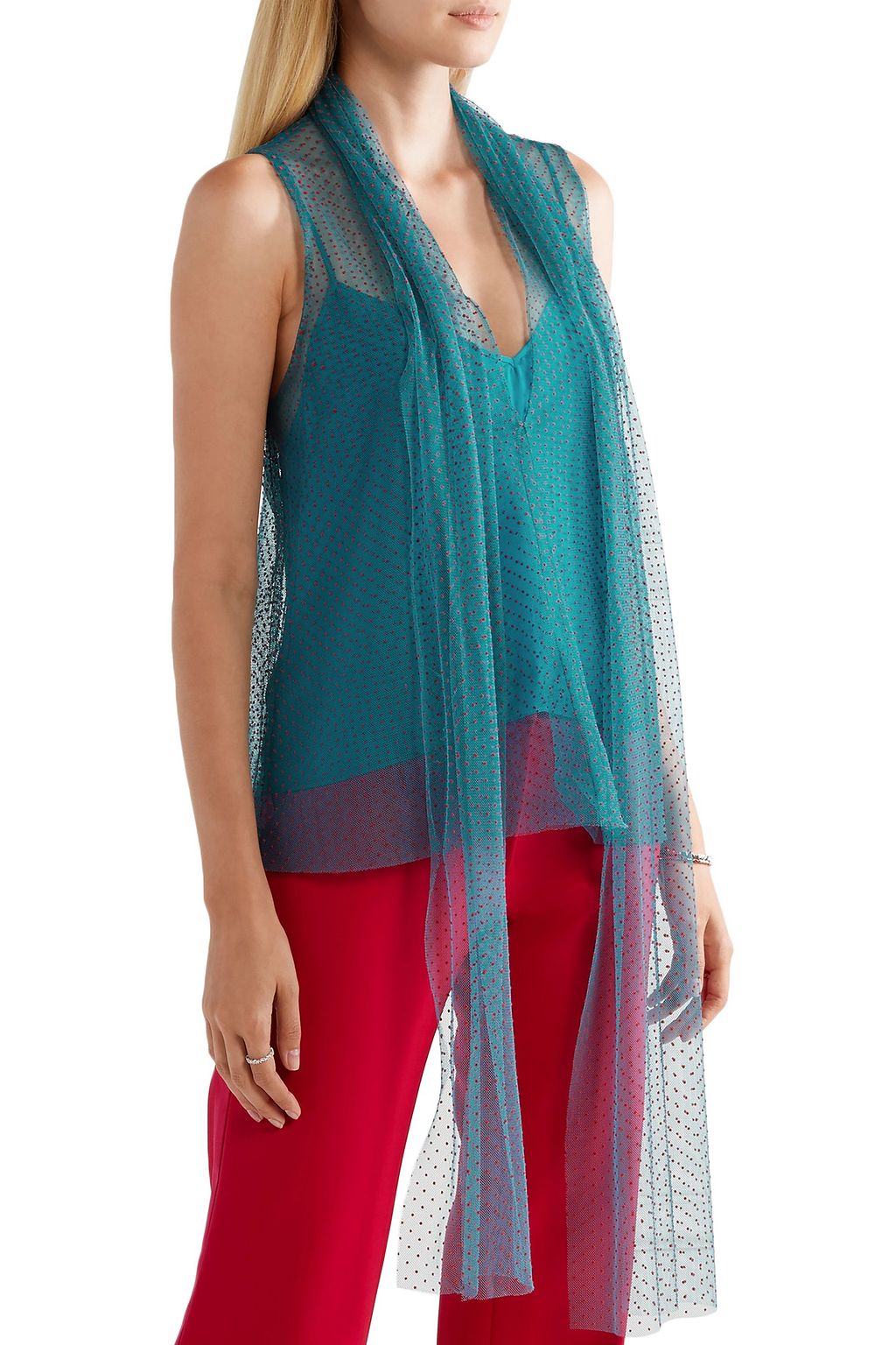 CAROLINA HERRERA Tie-neck flocked tulle top