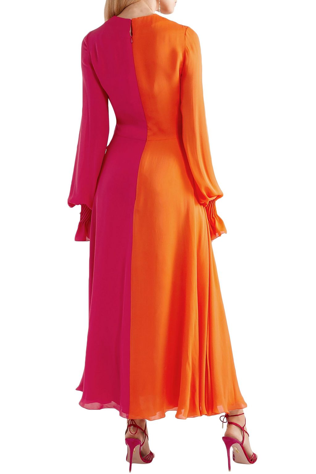 CAROLINA HERRERA Two-tone gathered silk-georgette maxi dress