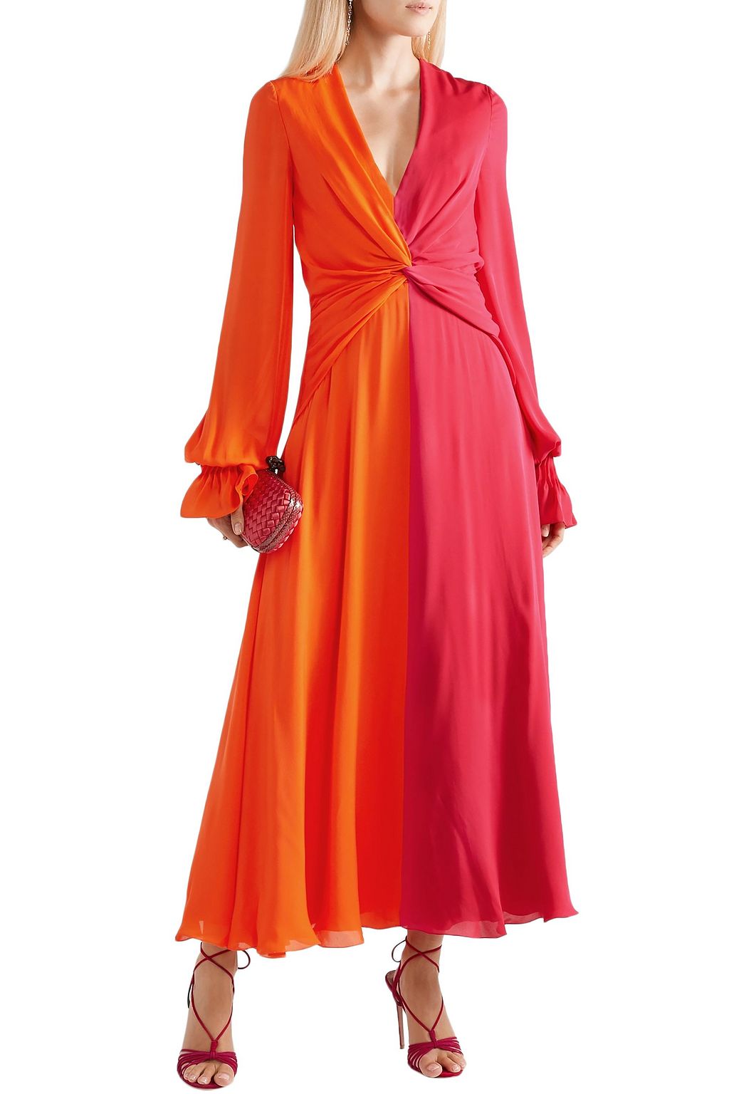CAROLINA HERRERA Two-tone gathered silk-georgette maxi dress