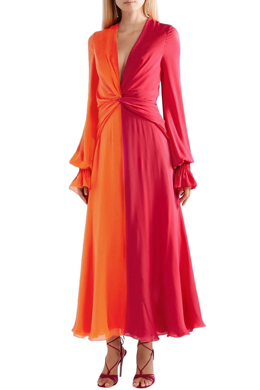 CAROLINA HERRERA Two-tone gathered silk-georgette maxi dress