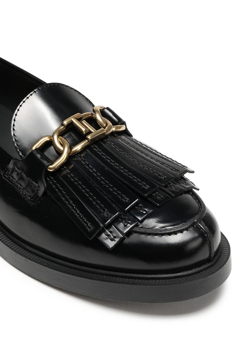 TOD'S Fringed embellished glossed-leather loafers