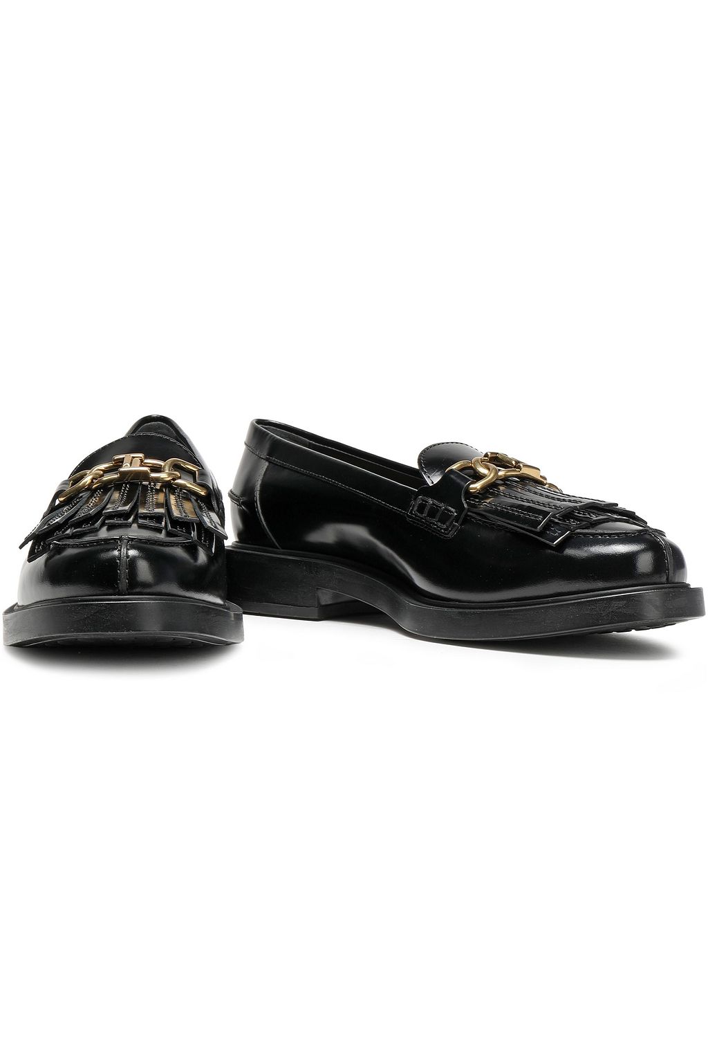 TOD'S Fringed embellished glossed-leather loafers