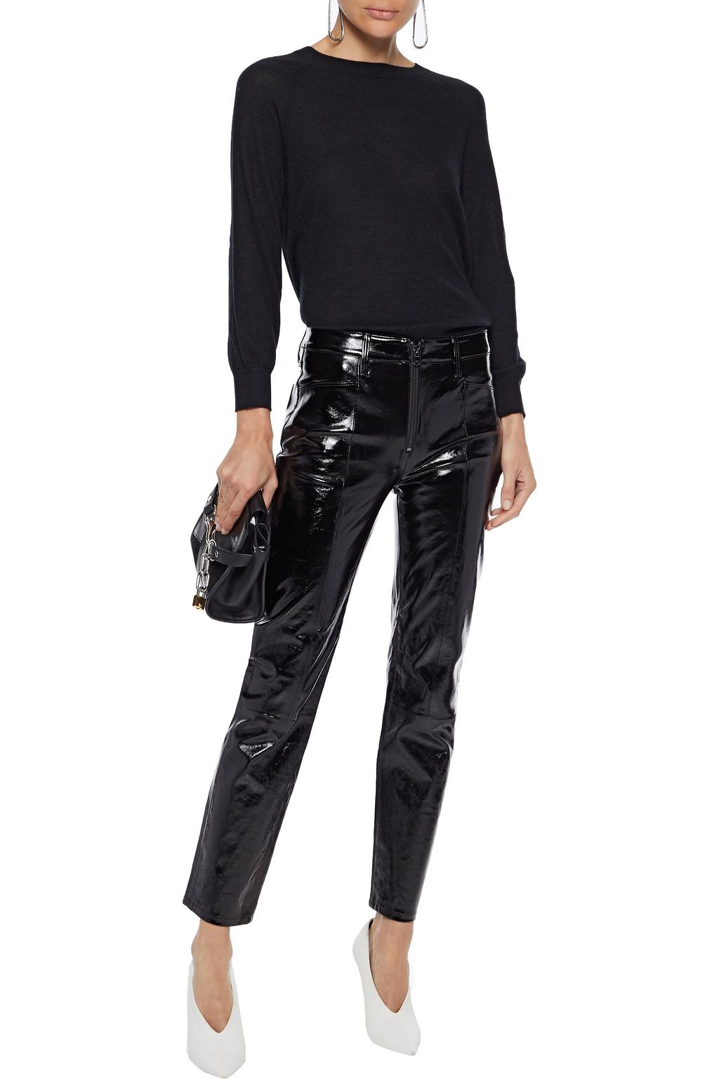 FRAME Slick textured patent-leather slim-leg pants