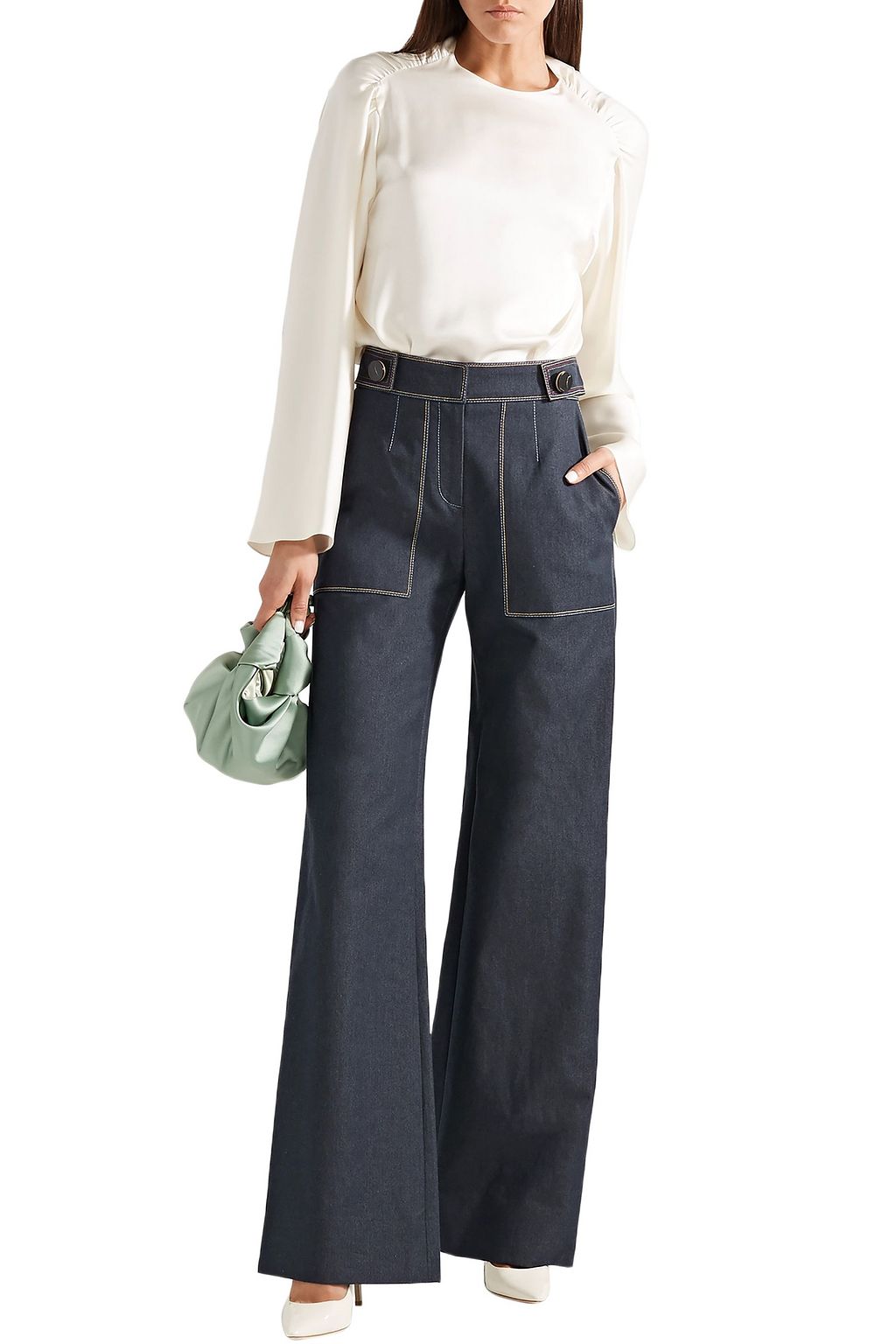CAROLINA HERRERA Button-embellished high-rise wide-leg jeans