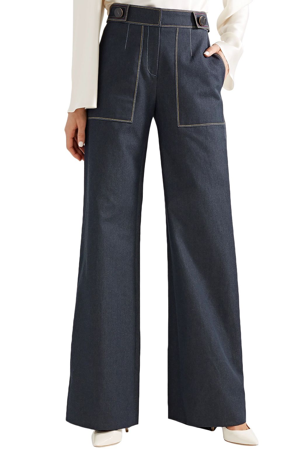 CAROLINA HERRERA Button-embellished high-rise wide-leg jeans