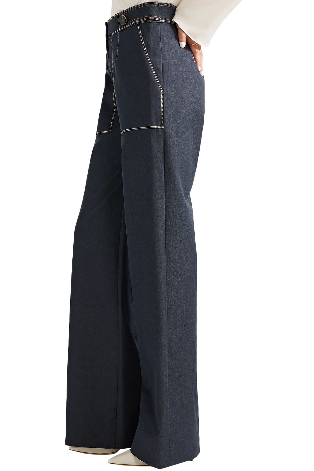 CAROLINA HERRERA Button-embellished high-rise wide-leg jeans