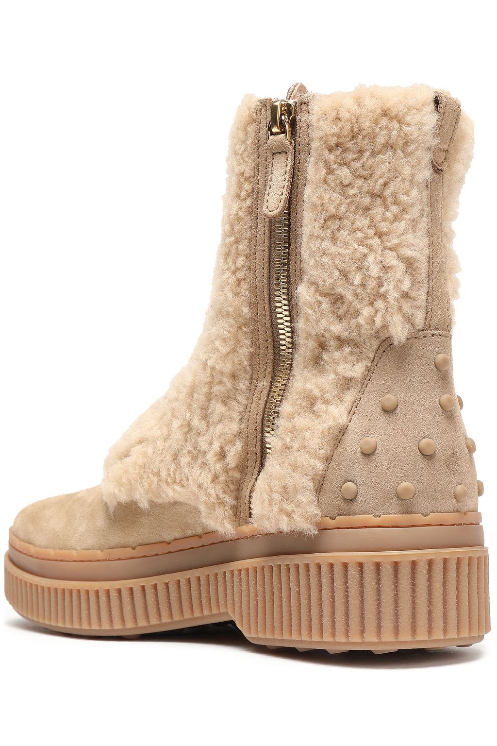 TOD'S Studded suede and shearling ankle boots