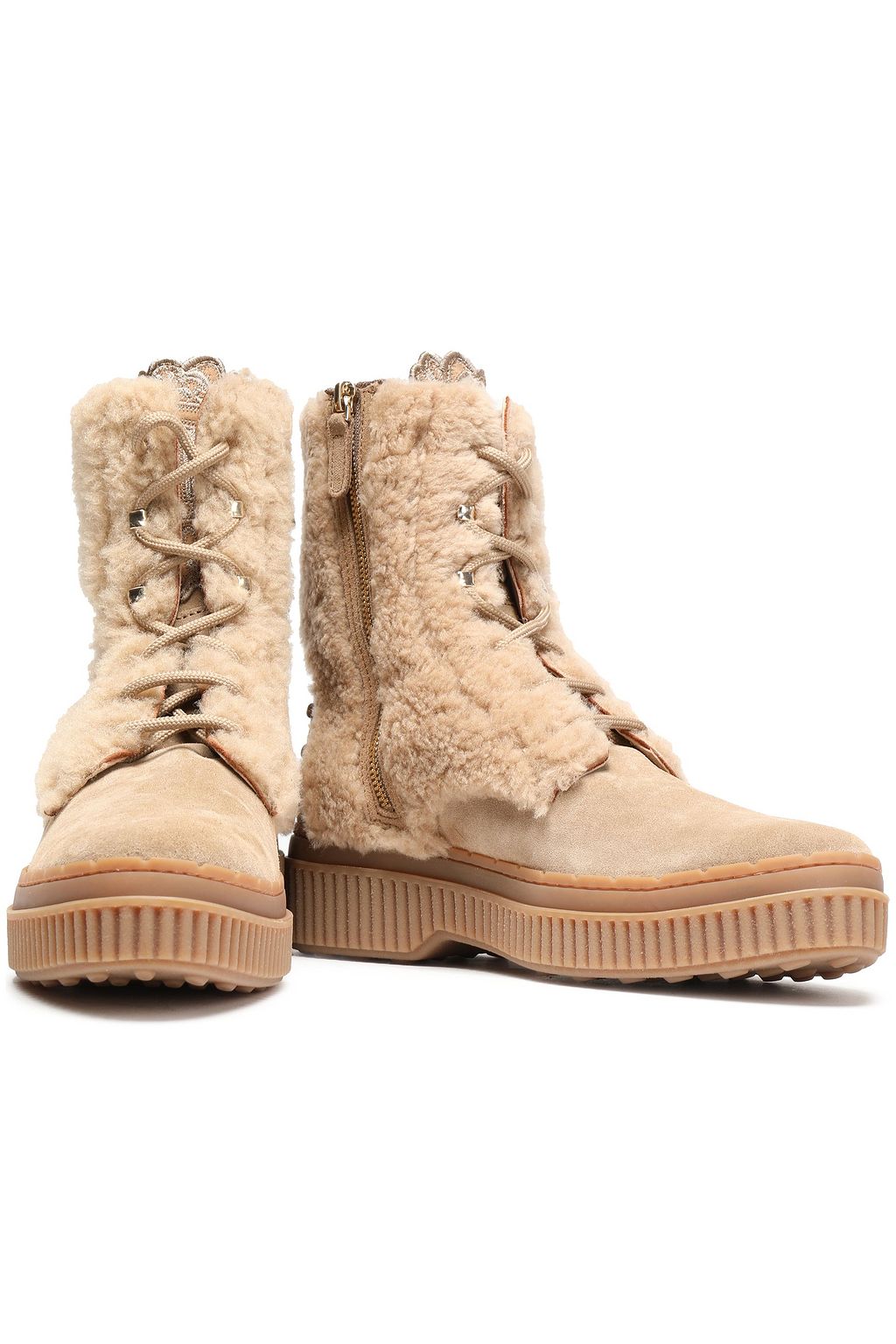 TOD'S Studded suede and shearling ankle boots