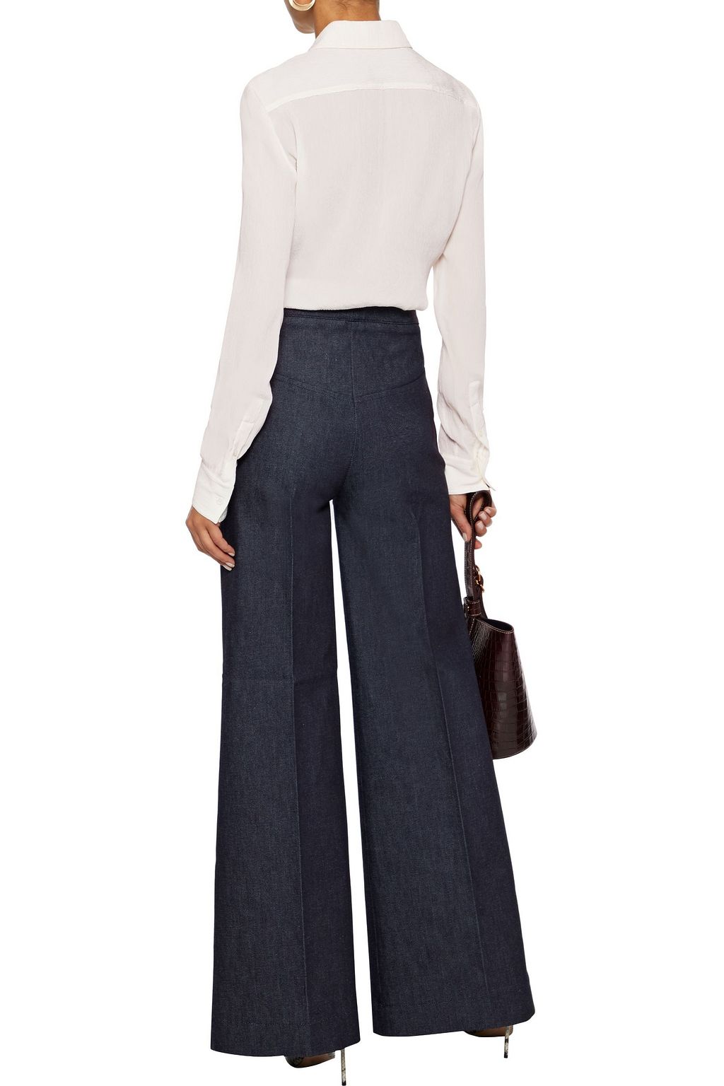 VICTORIA BECKHAM Embroidered high-rise wide-leg jeans