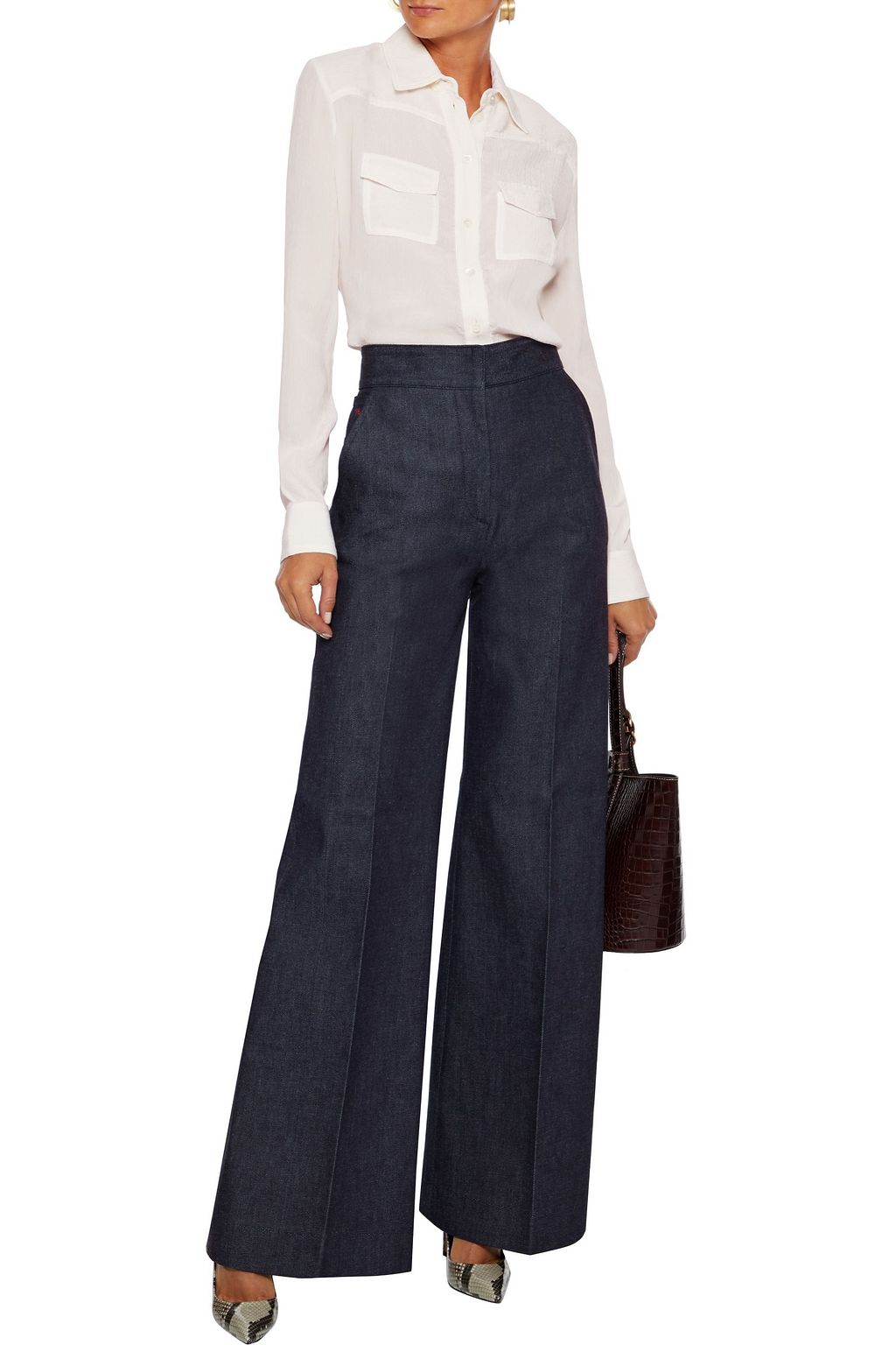 VICTORIA BECKHAM Embroidered high-rise wide-leg jeans