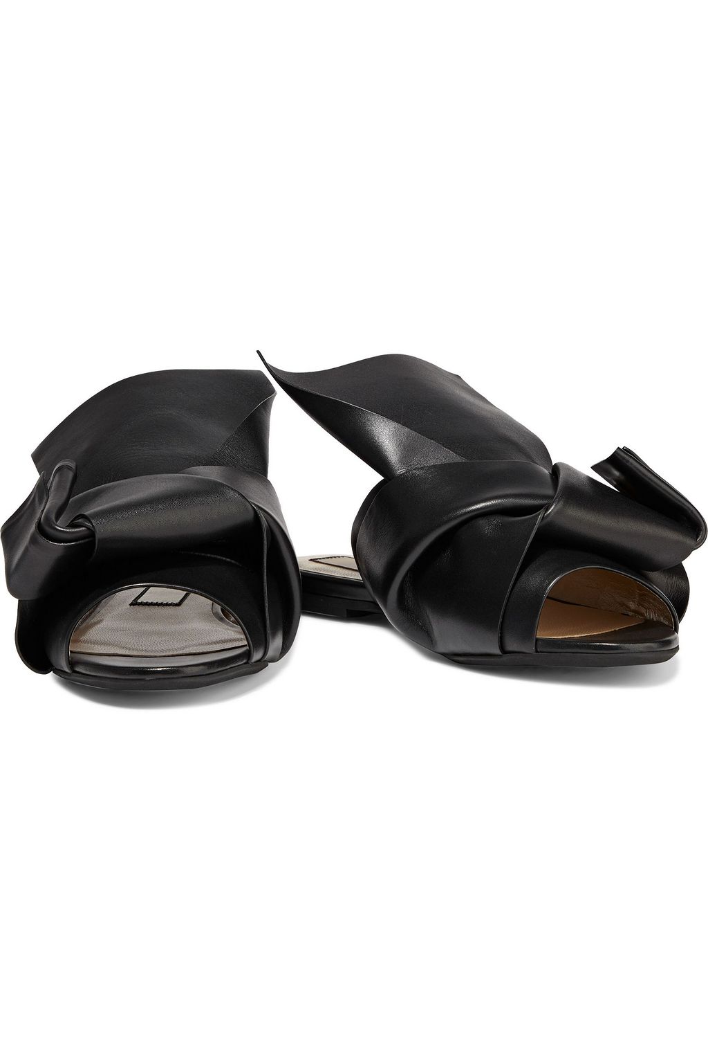 flat black leather slides