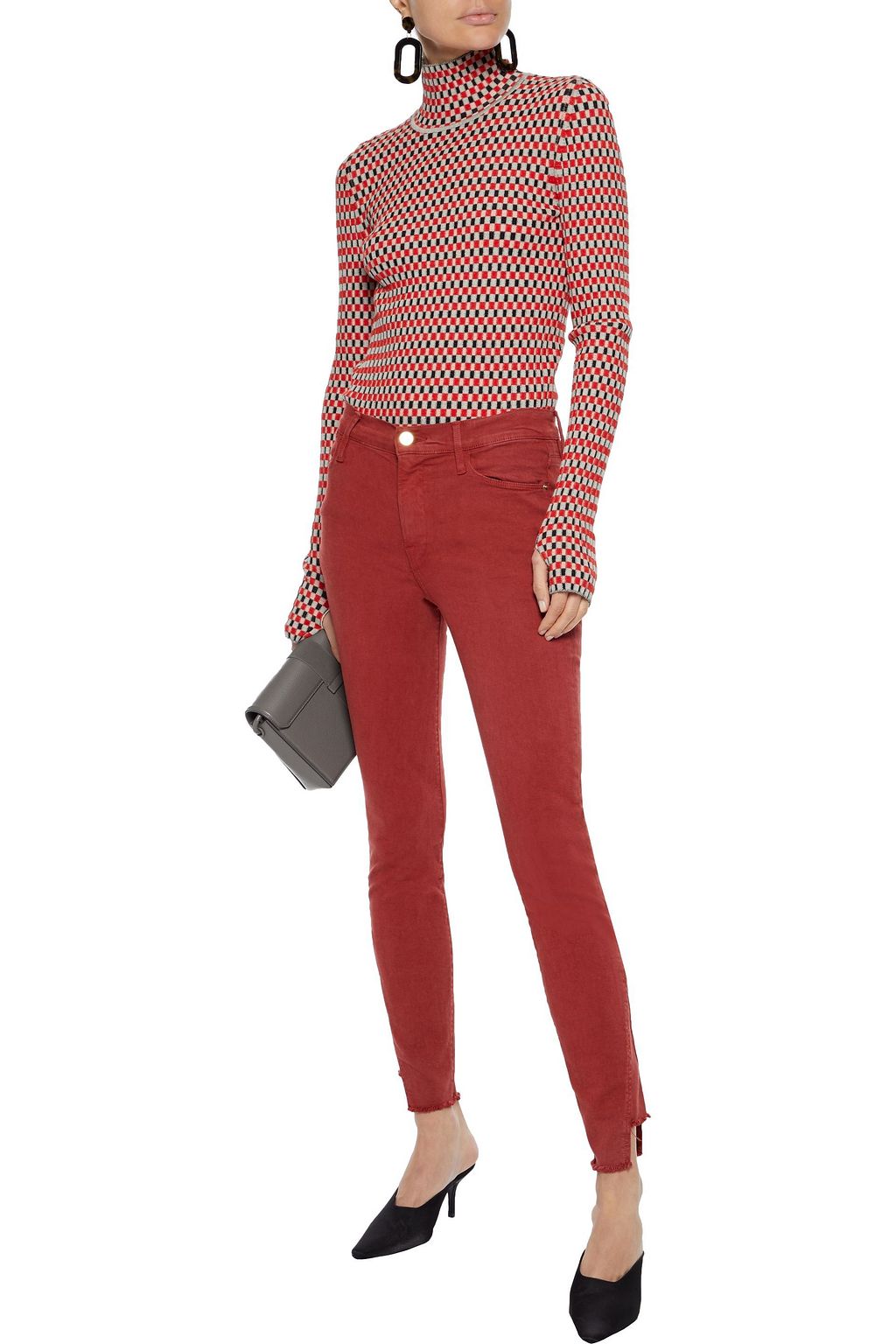 FRAME Frayed low-rise skinny jeans