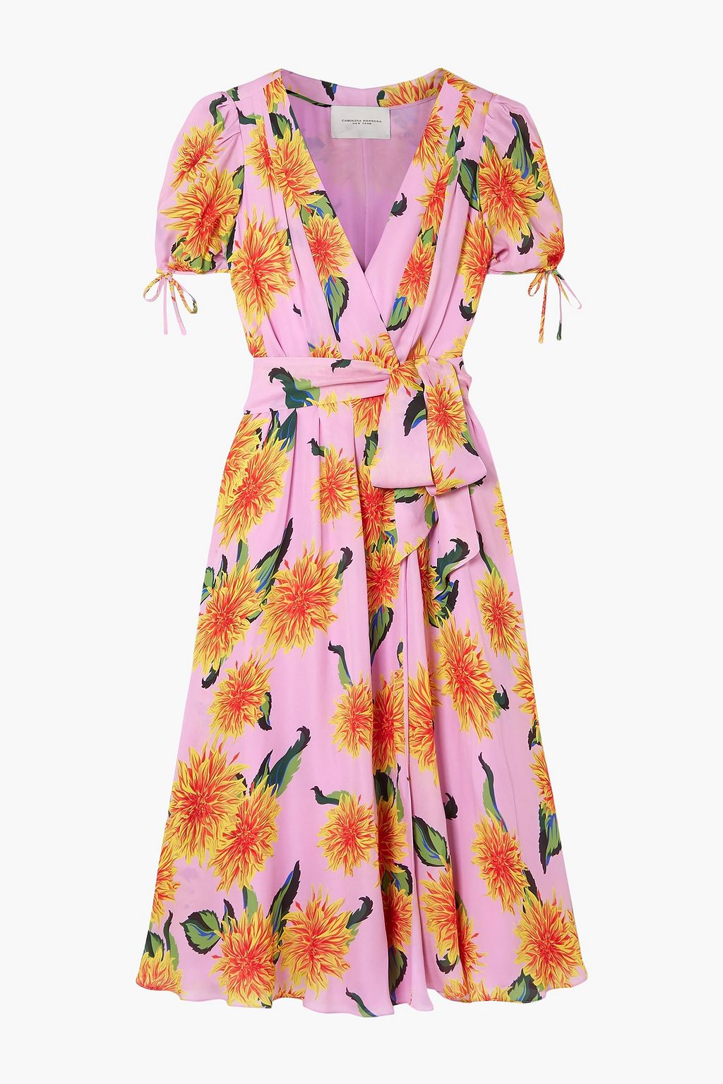 CAROLINA HERRERA Floral-print silk crepe de chine midi wrap dress ...