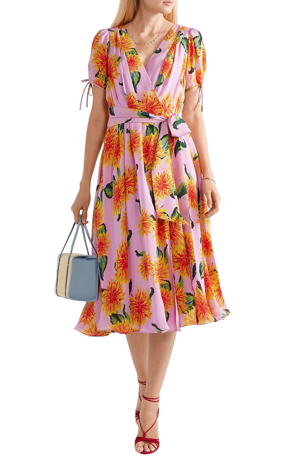 CAROLINA HERRERA Floral-print silk crepe de chine midi wrap dress