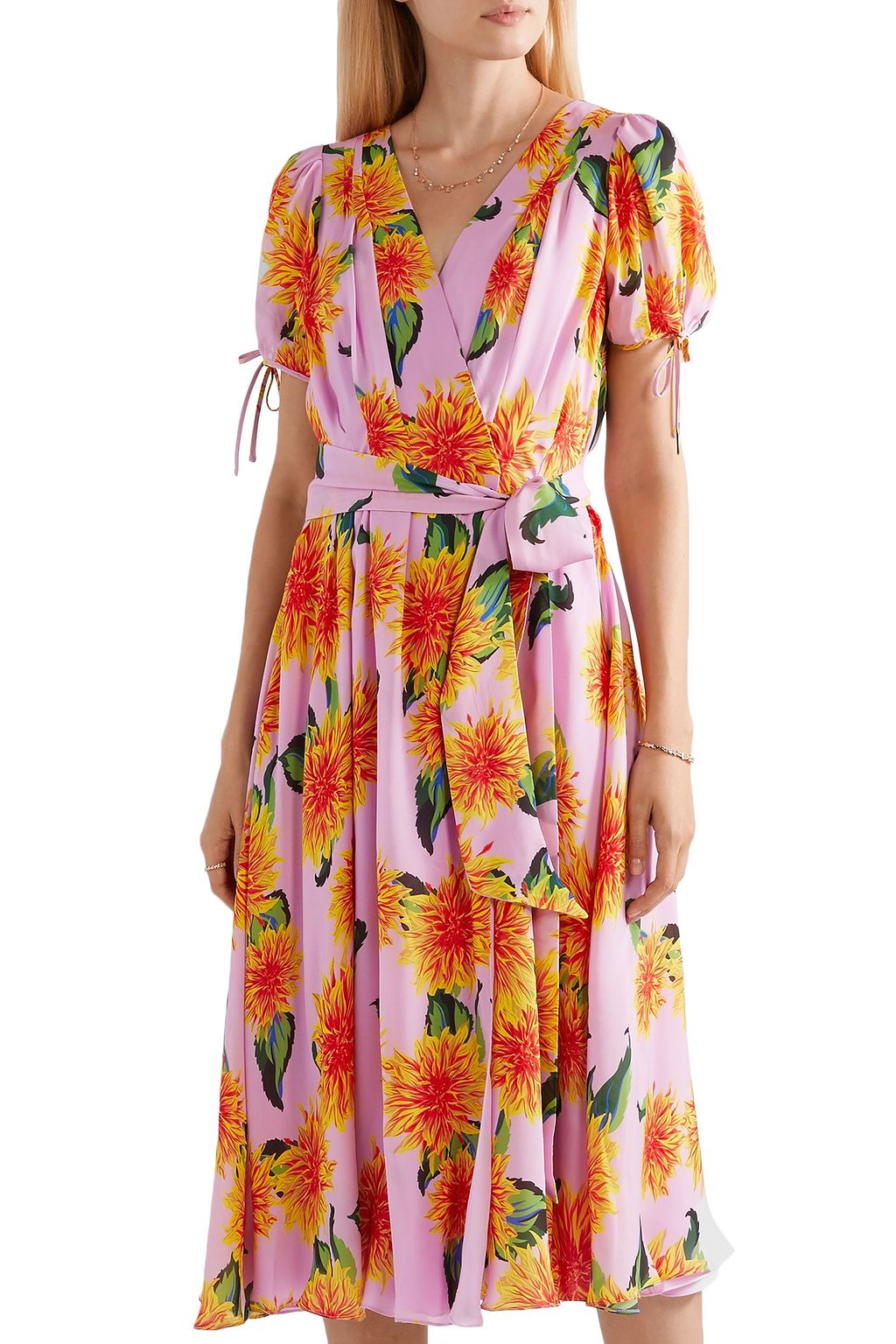 CAROLINA HERRERA Floral-print silk crepe de chine midi wrap dress