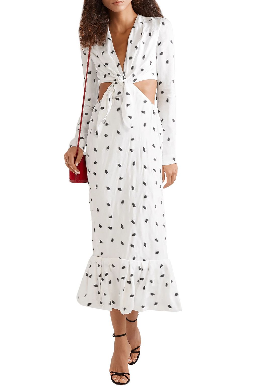 CAROLINA HERRERA Cutout knotted polka-dot jacquard midi dress