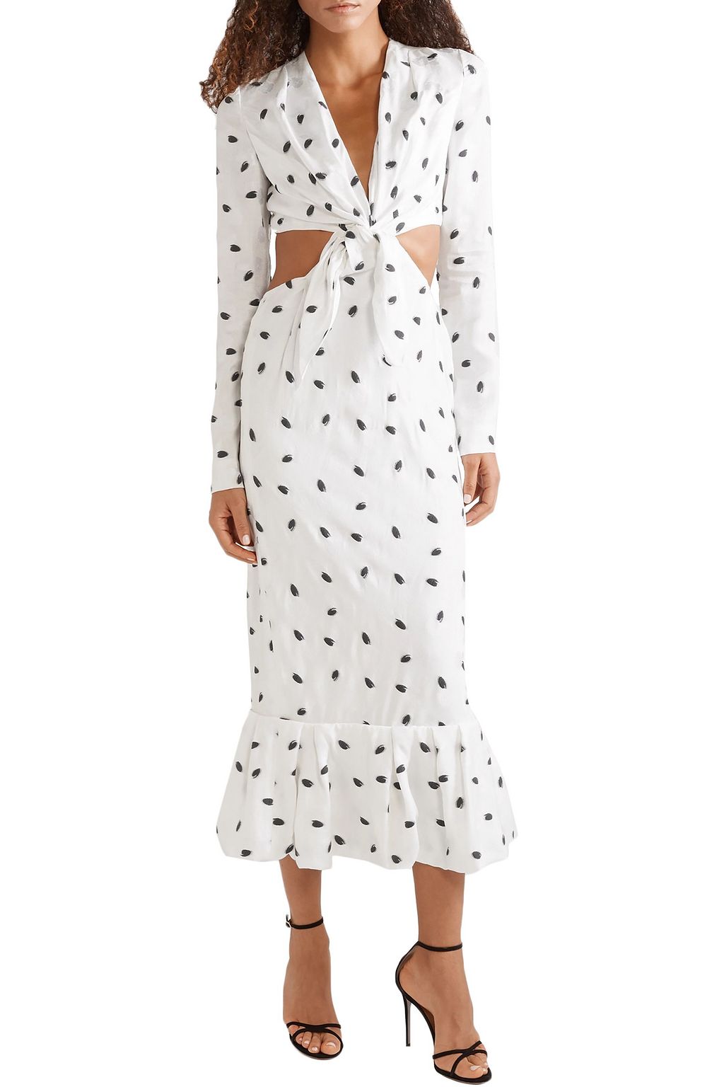 CAROLINA HERRERA Cutout knotted polka-dot jacquard midi dress