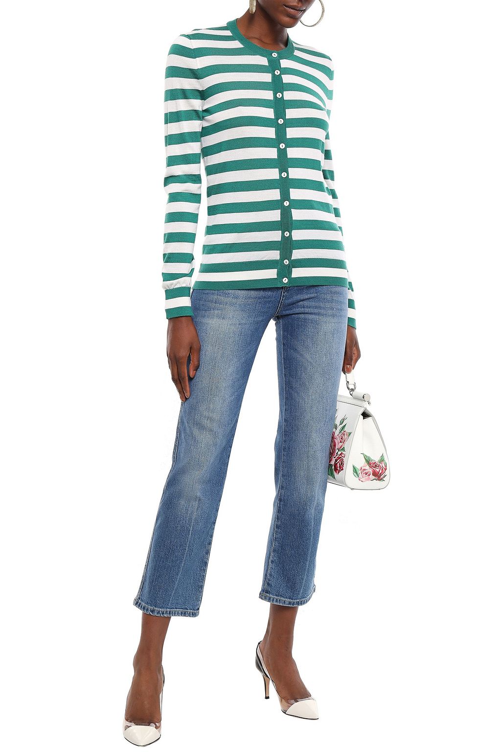 DOLCE&GABBANA Striped cashmere and silk-blend cardigan