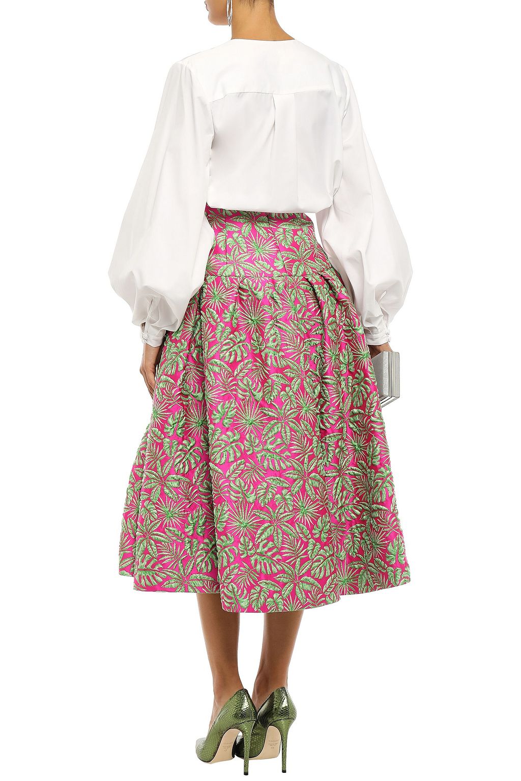 DELPOZO Flared pleated jacquard midi skirt