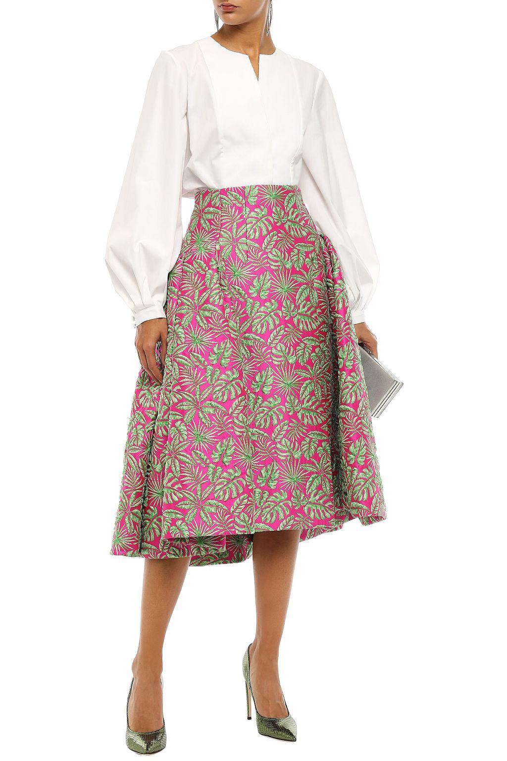 DELPOZO Flared pleated jacquard midi skirt