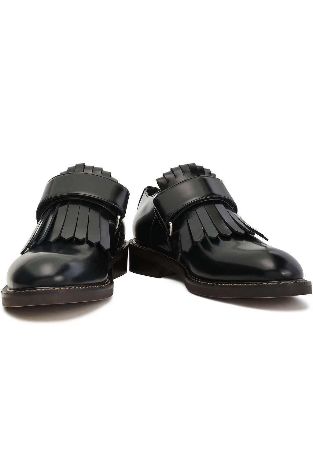 MARNI Fringed glossed-leather brogues