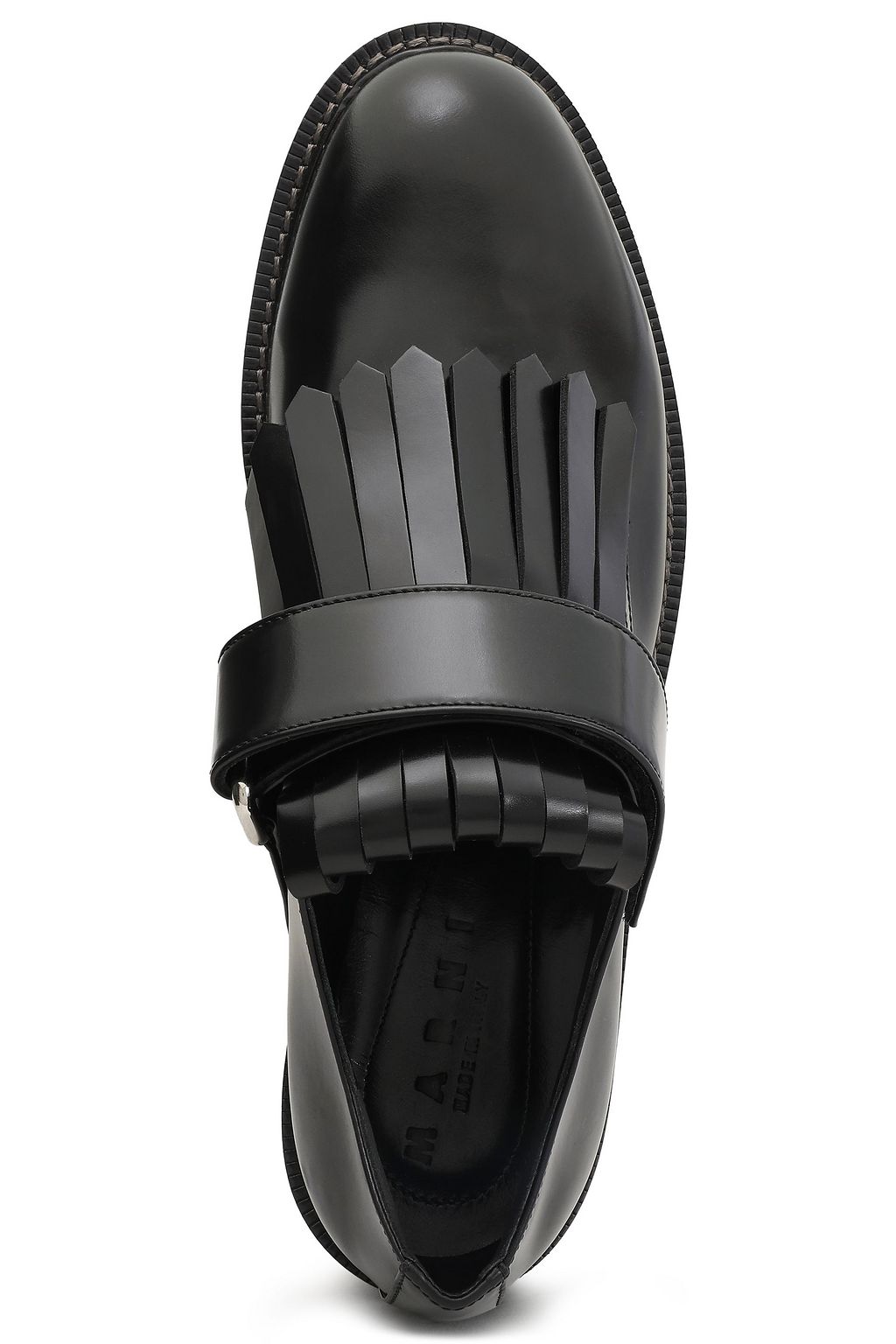 MARNI Fringed glossed-leather brogues