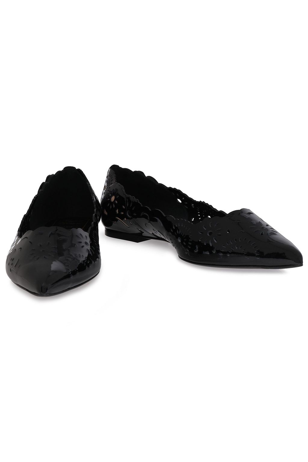 ROGER VIVIER Scalloped laser-cut patent-leather point-toe flats